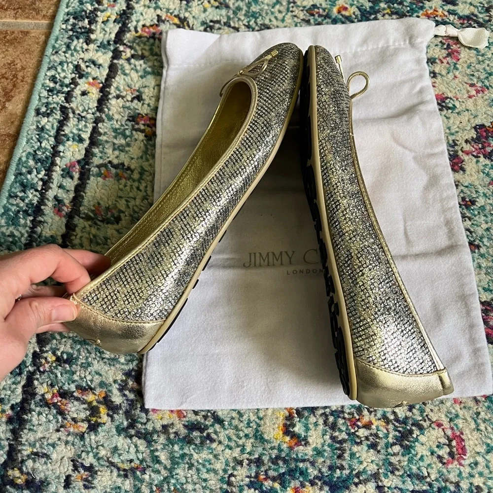 Jimmy Choo Walsh shimmer cheetah print flats